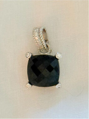 Judith Ripka Sterling Silver Faceted Black Onyx Cushion Pendant Enhancer